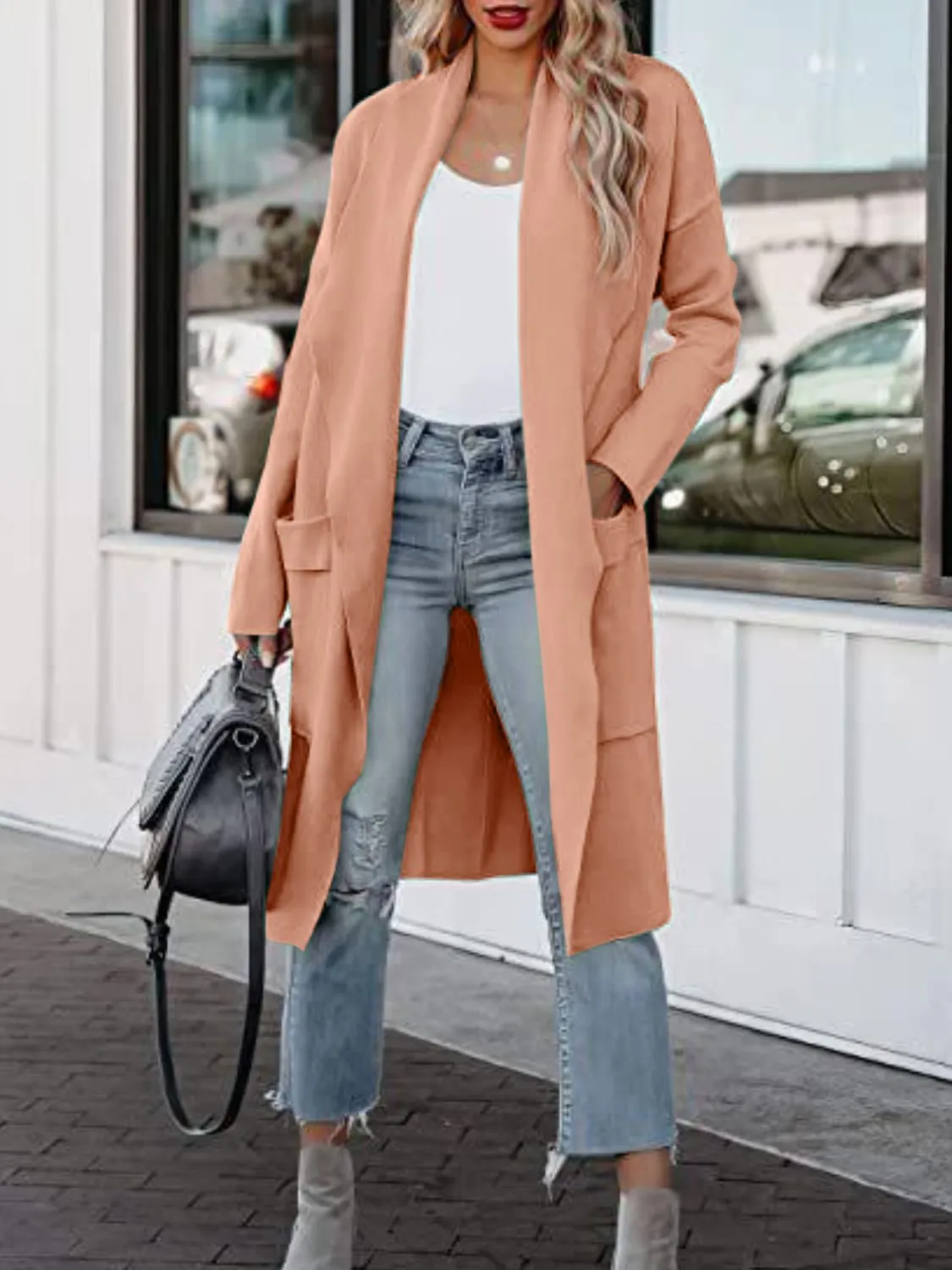 Open Front Dropped Shoulder Cardigan
