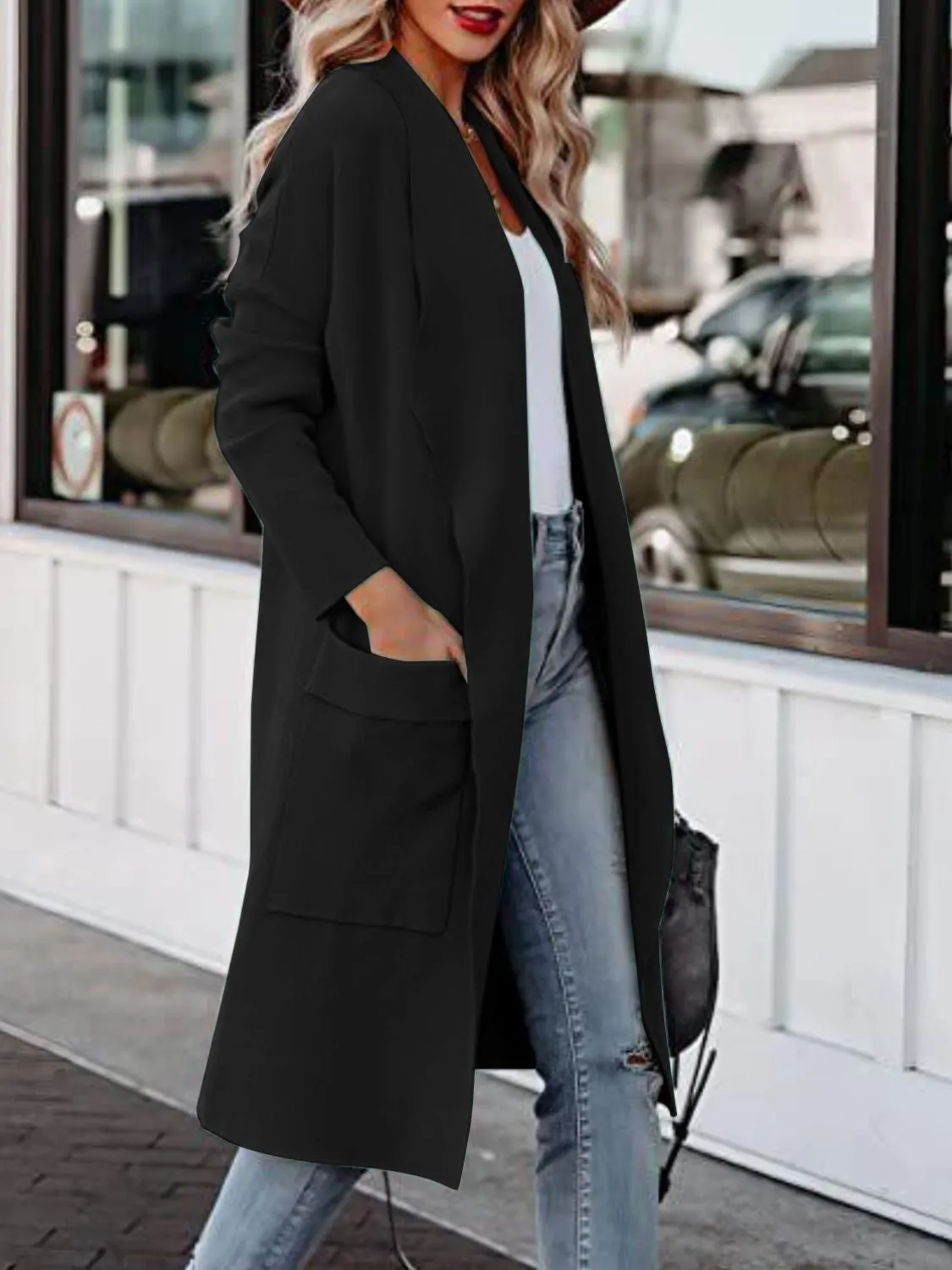 Open Front Dropped Shoulder Cardigan