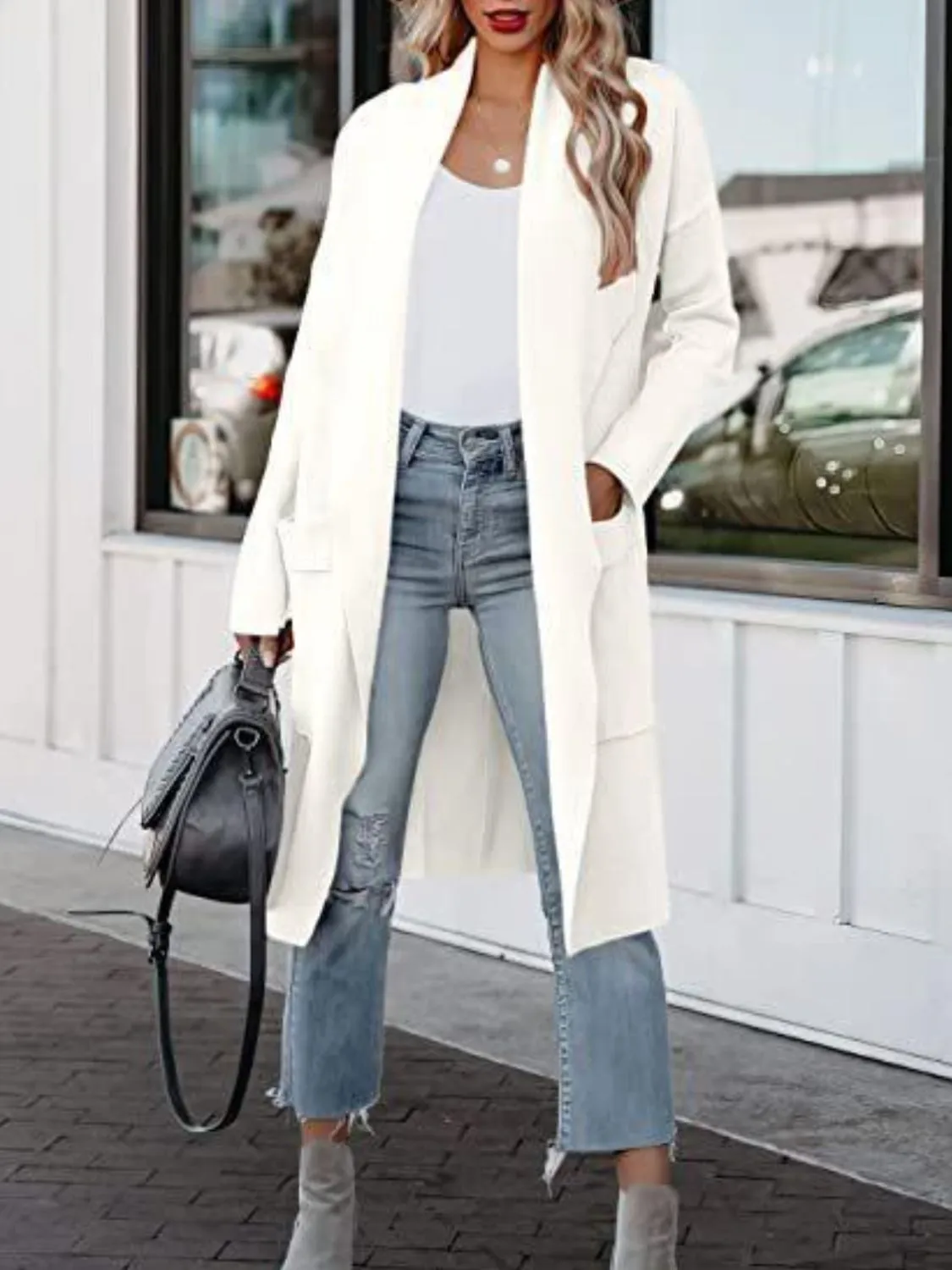 Open Front Dropped Shoulder Cardigan