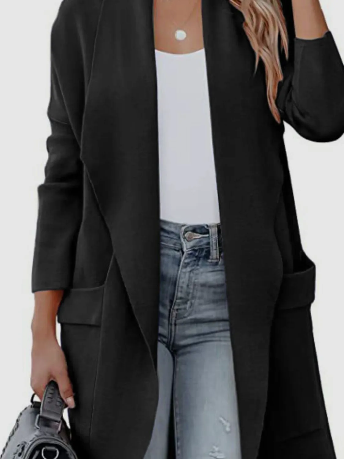 Open Front Dropped Shoulder Cardigan
