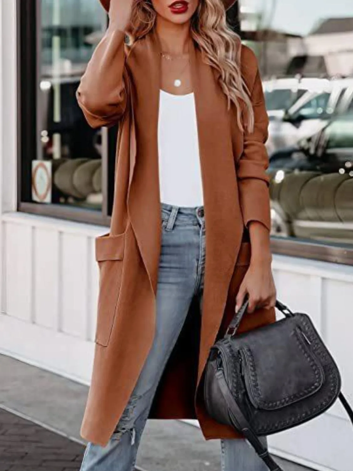 Open Front Dropped Shoulder Cardigan