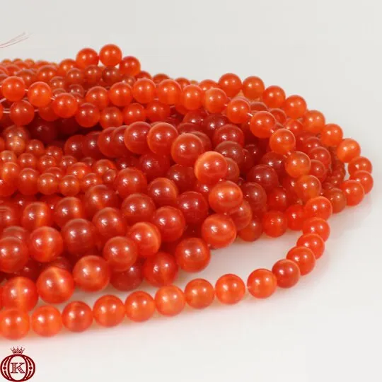 Orange Cats Eye Beads Smooth Round