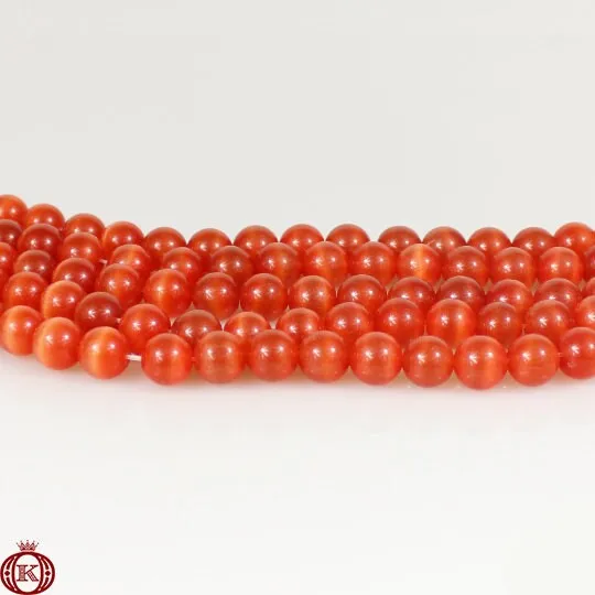 Orange Cats Eye Beads Smooth Round