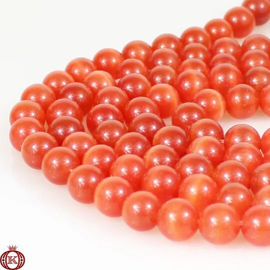 Orange Cats Eye Beads Smooth Round