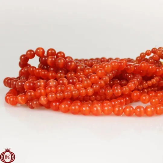 Orange Cats Eye Beads Smooth Round