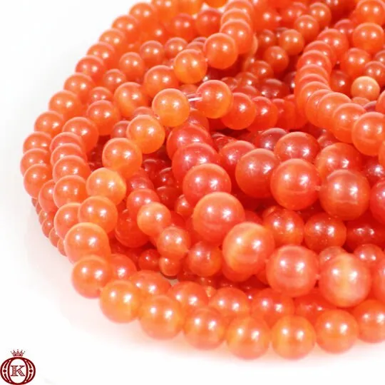 Orange Cats Eye Beads Smooth Round