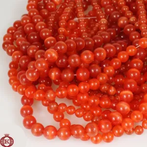 Orange Cats Eye Beads Smooth Round
