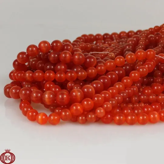 Orange Cats Eye Beads Smooth Round