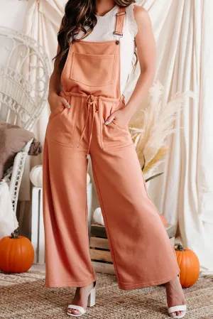 Orange Yellow Pocketed Drawstring Wide Leg Overalls