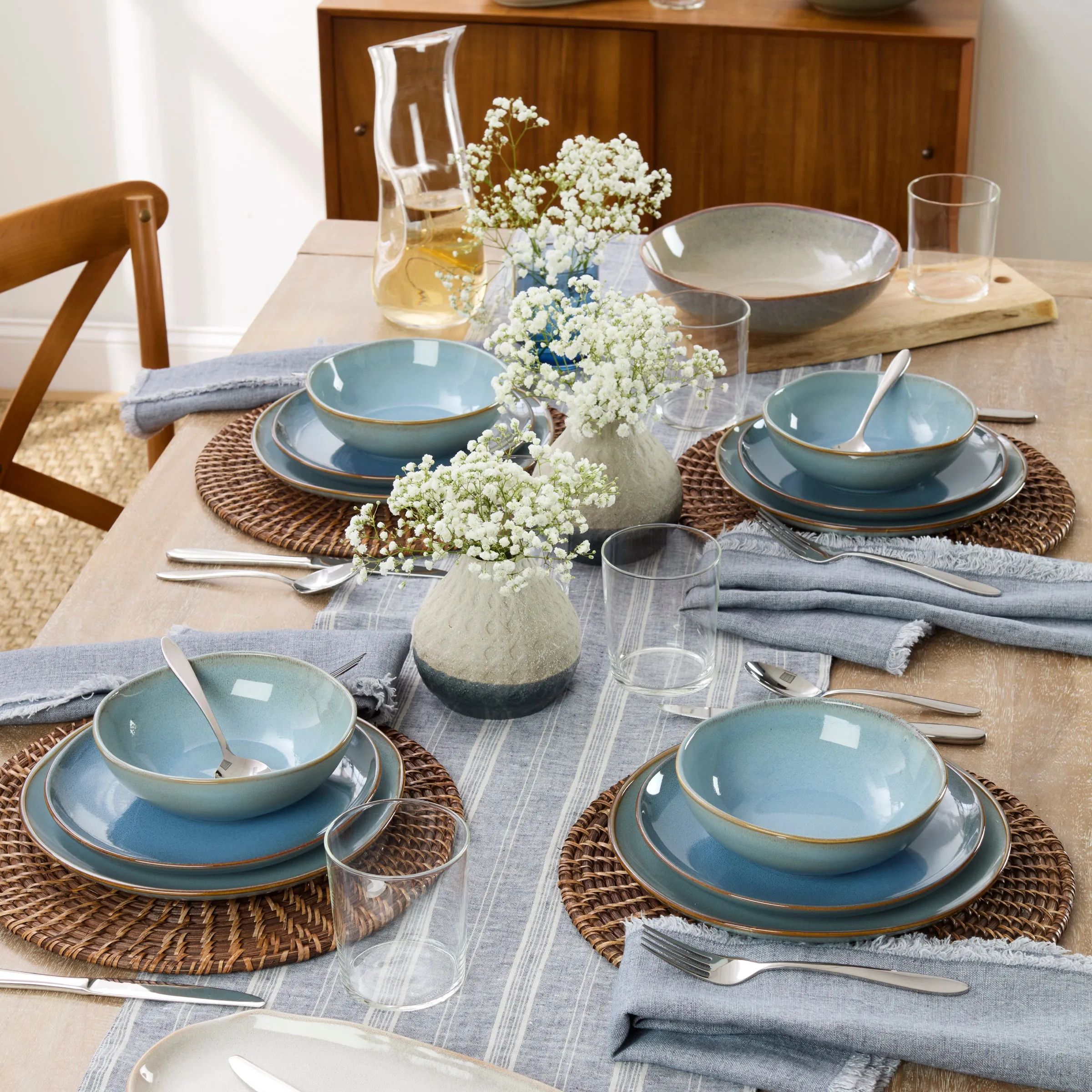 Organic Shades 12-Piece Dinnerware Set, Blue