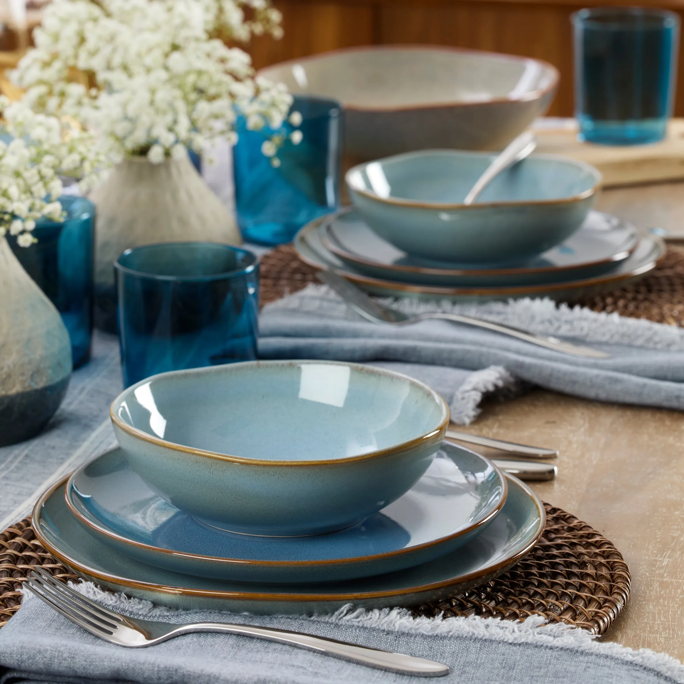 Organic Shades 12-Piece Dinnerware Set, Blue