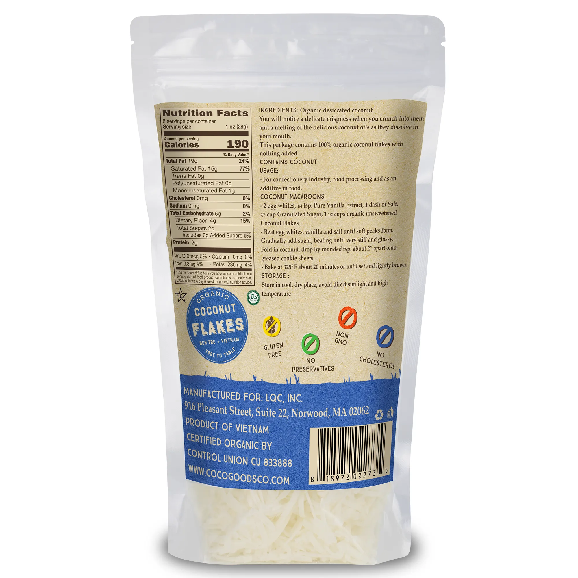 Organic Unsweetened Desiccated Coconut, Flakes Grade 8 oz, 2 Pack