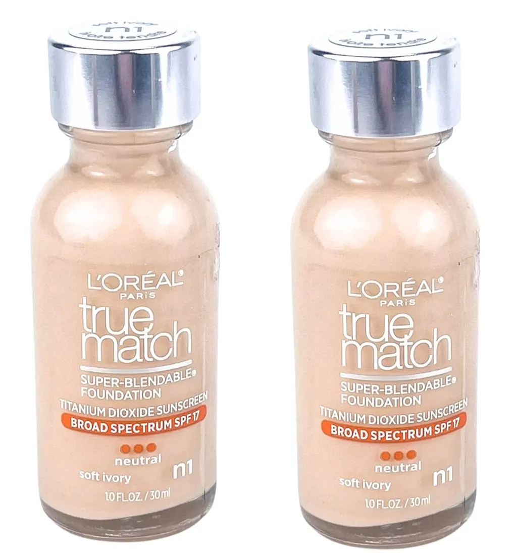 Pack of 2 L'Oreal Paris Makeup True Match Super-Blendable Liquid Foundation, Soft Ivory n1