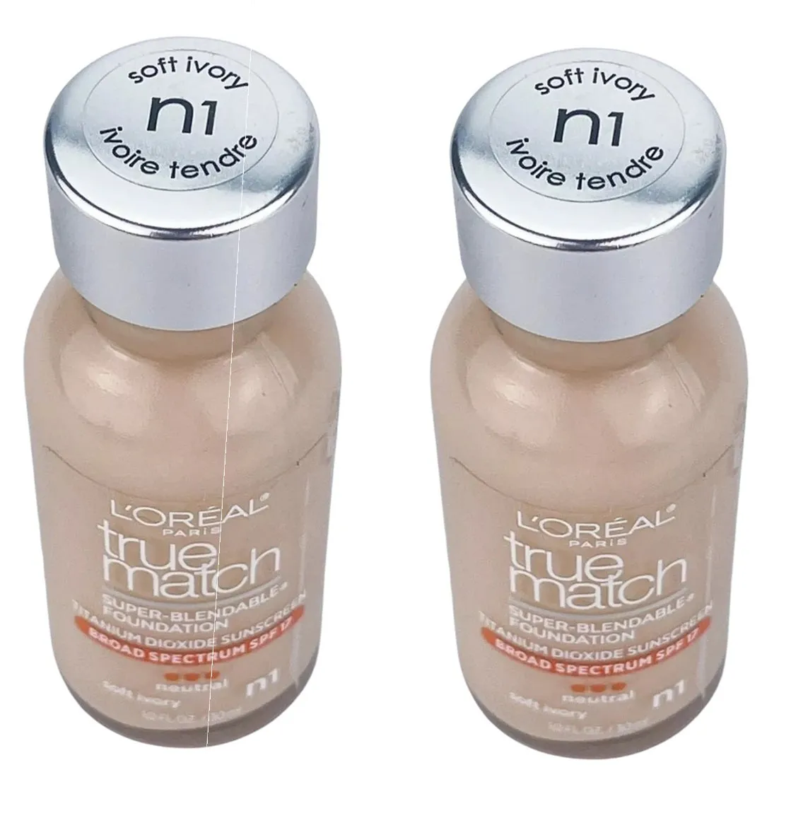 Pack of 2 L'Oreal Paris Makeup True Match Super-Blendable Liquid Foundation, Soft Ivory n1