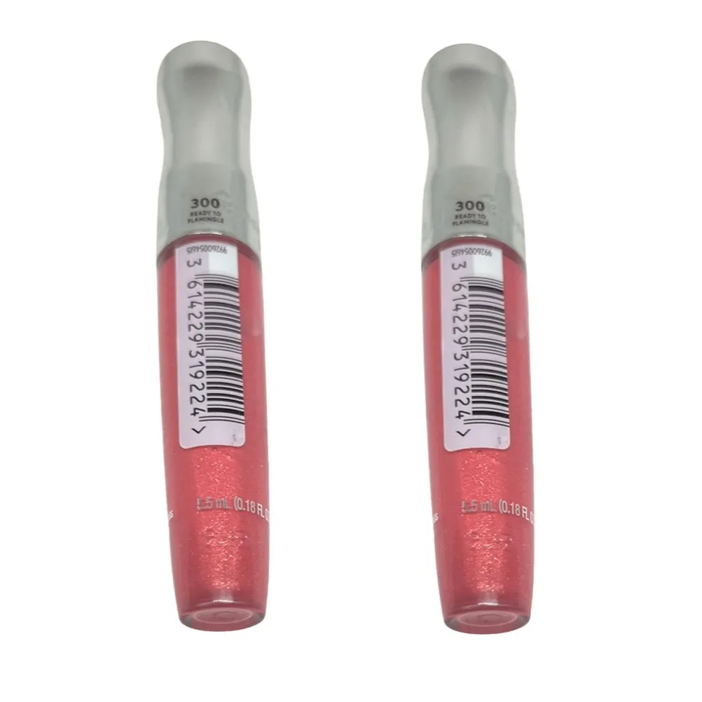 Pack of 2 Rimmel Stay Glossy 6HR Lip Gloss, Ready To Flamingle # 300