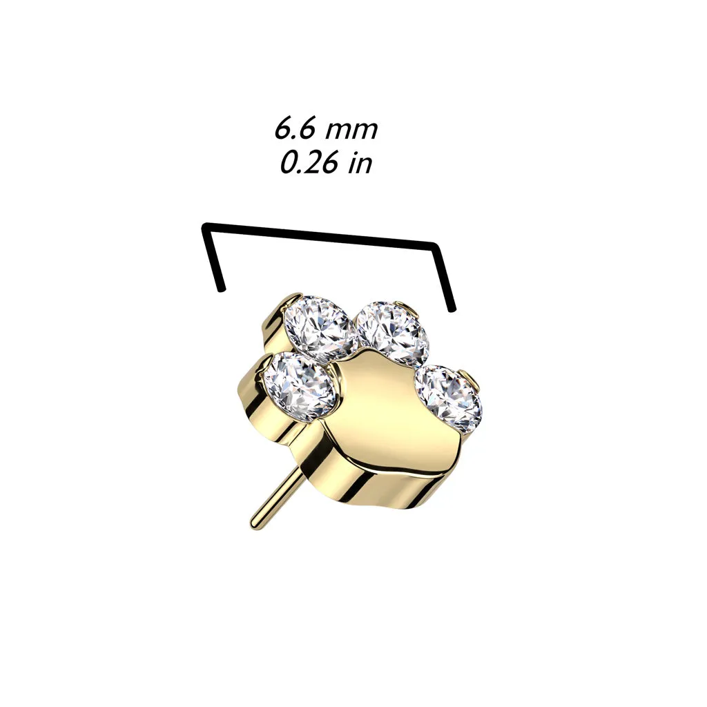 Pair of Implant Grade Titanium Paw Print Aqua CZ Push In Threadless Earrings With Flat Back