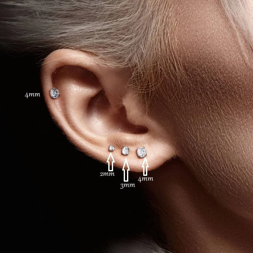 Pair of Implant Grade Titanium Threadless Square Black CZ Gem Earring Studs with Flat Back