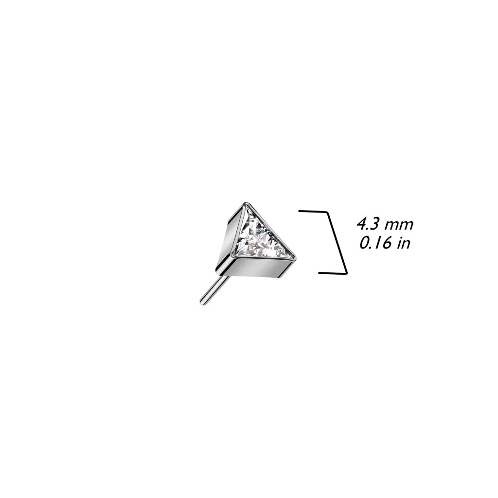 Pair of Implant Grade Titanium White CZ Triangle Threadless Push In Earrings With Flat Back