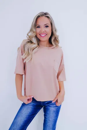 Pelia Distressed Pocketed Crop Tee - Taupe