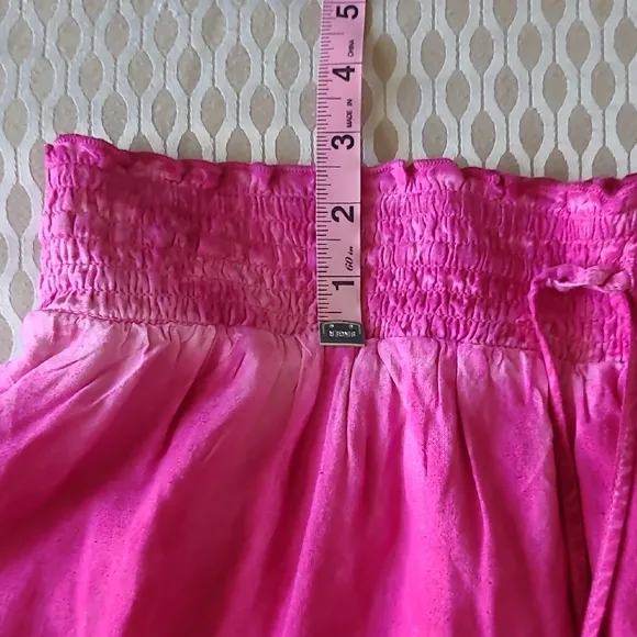 Pilco Pink Smocked Mini Skirt with Tie Tassel Front. Sz. L Hot Pink.