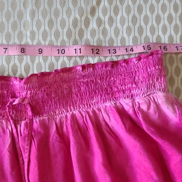 Pilco Pink Smocked Mini Skirt with Tie Tassel Front. Sz. L Hot Pink.