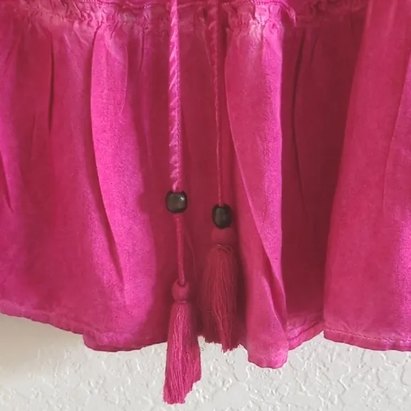 Pilco Pink Smocked Mini Skirt with Tie Tassel Front. Sz. L Hot Pink.