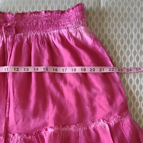 Pilco Pink Smocked Mini Skirt with Tie Tassel Front. Sz. L Hot Pink.