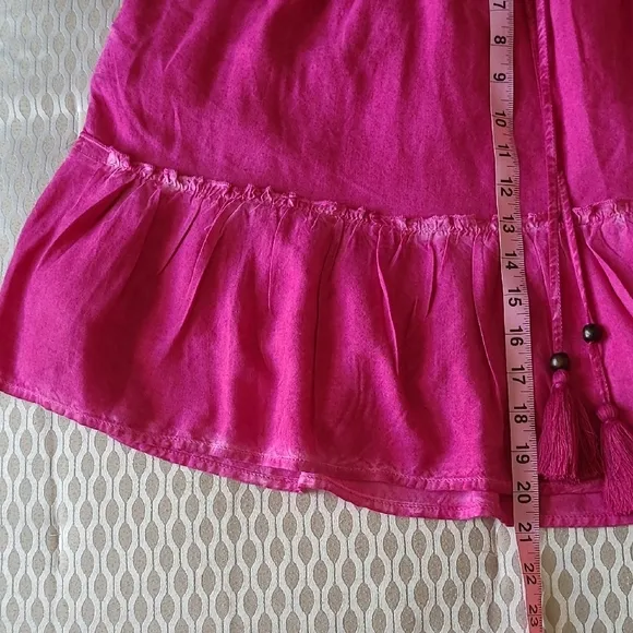 Pilco Pink Smocked Mini Skirt with Tie Tassel Front. Sz. L Hot Pink.