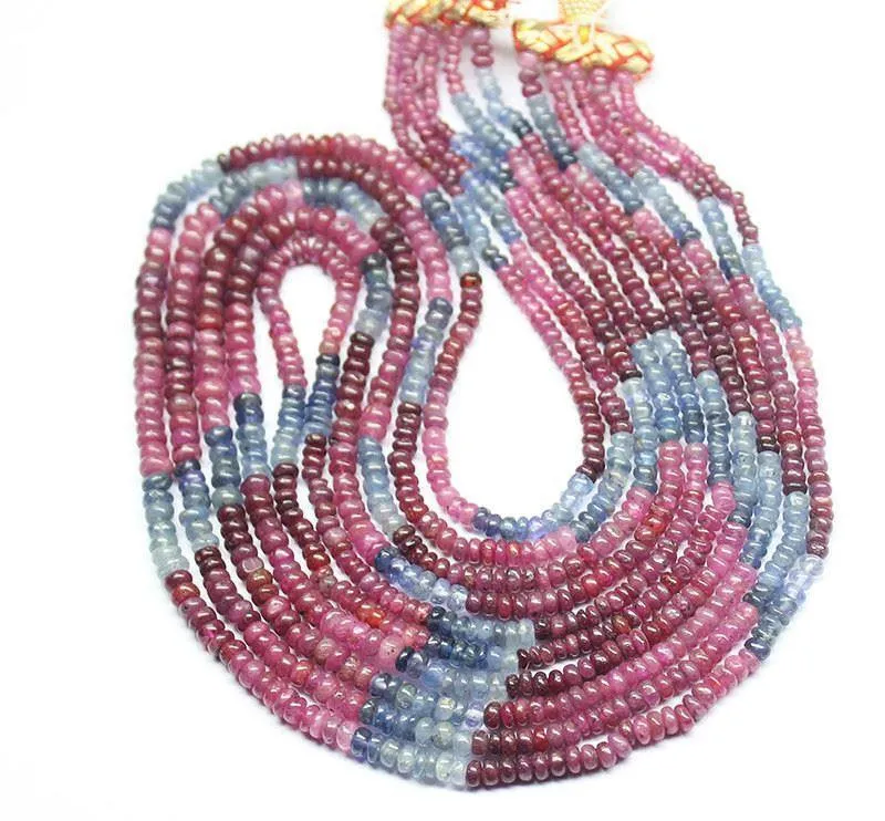 Pink Blue Sapphire Smooth Rondelle Loose Gemstone Beads Strand 14" 3mm 4mm