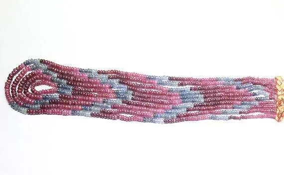 Pink Blue Sapphire Smooth Rondelle Loose Gemstone Beads Strand 14" 3mm 4mm