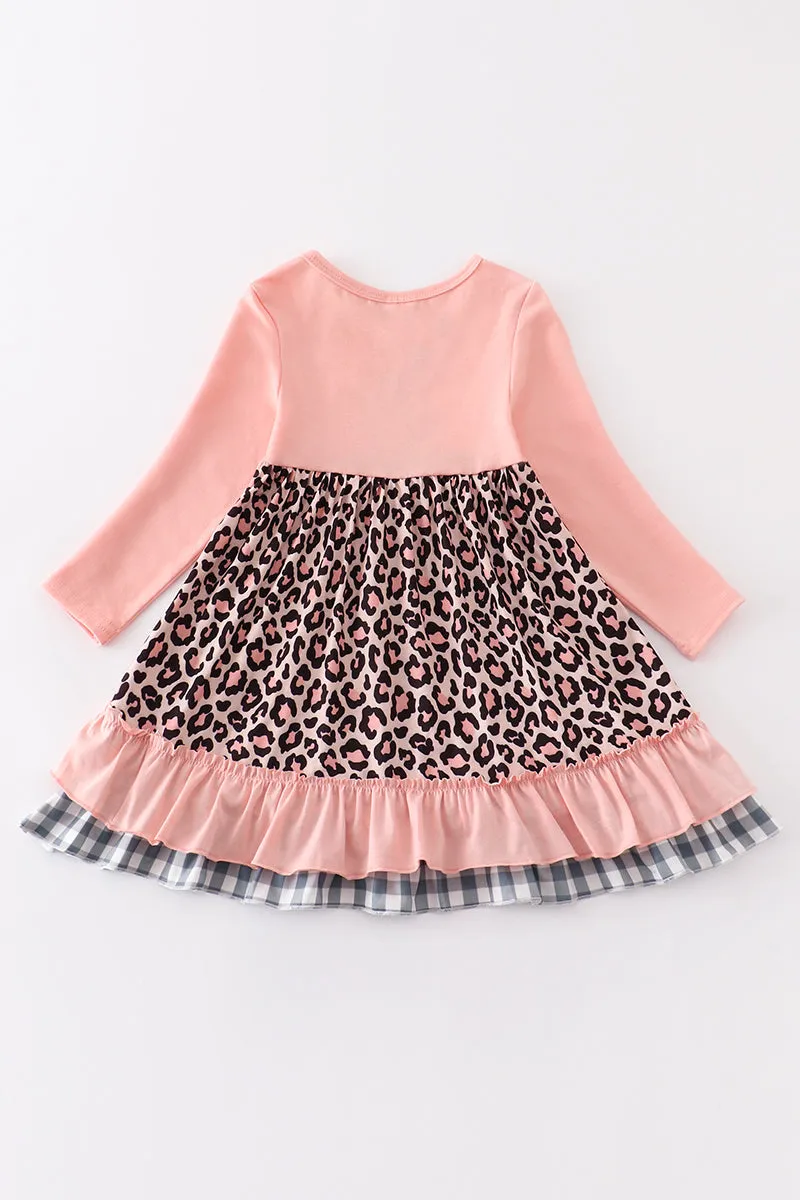 Pink leopard turkey applique girl dress