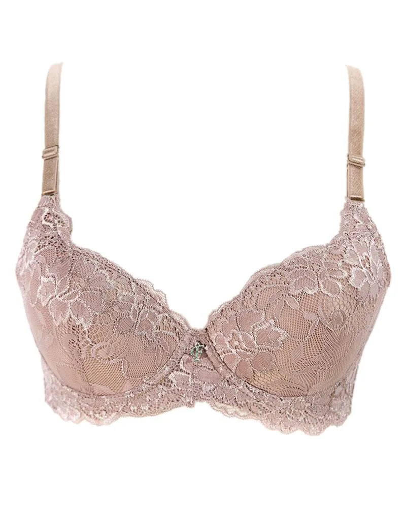 Pink Net Embroidered Flourish Bra - Single Padded Underwired Bra - FL3264