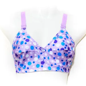 Plus Size Polka Dotted Cotton Bra - Non Padded - Non Wired - Lavender
