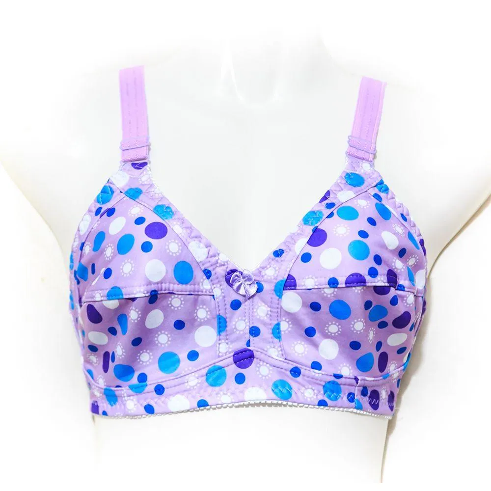 Plus Size Polka Dotted Cotton Bra - Non Padded - Non Wired - Lavender