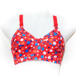 Plus Size Polka Dotted Cotton Bra - Non Padded - Non Wired - Red