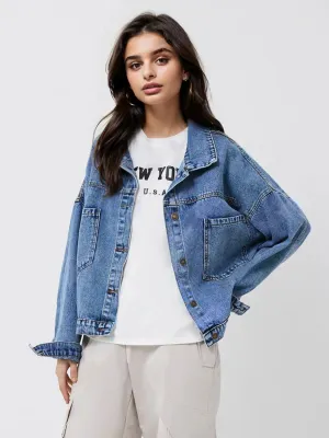 Pocketed Button Up Long Sleeve Denim Jacket
