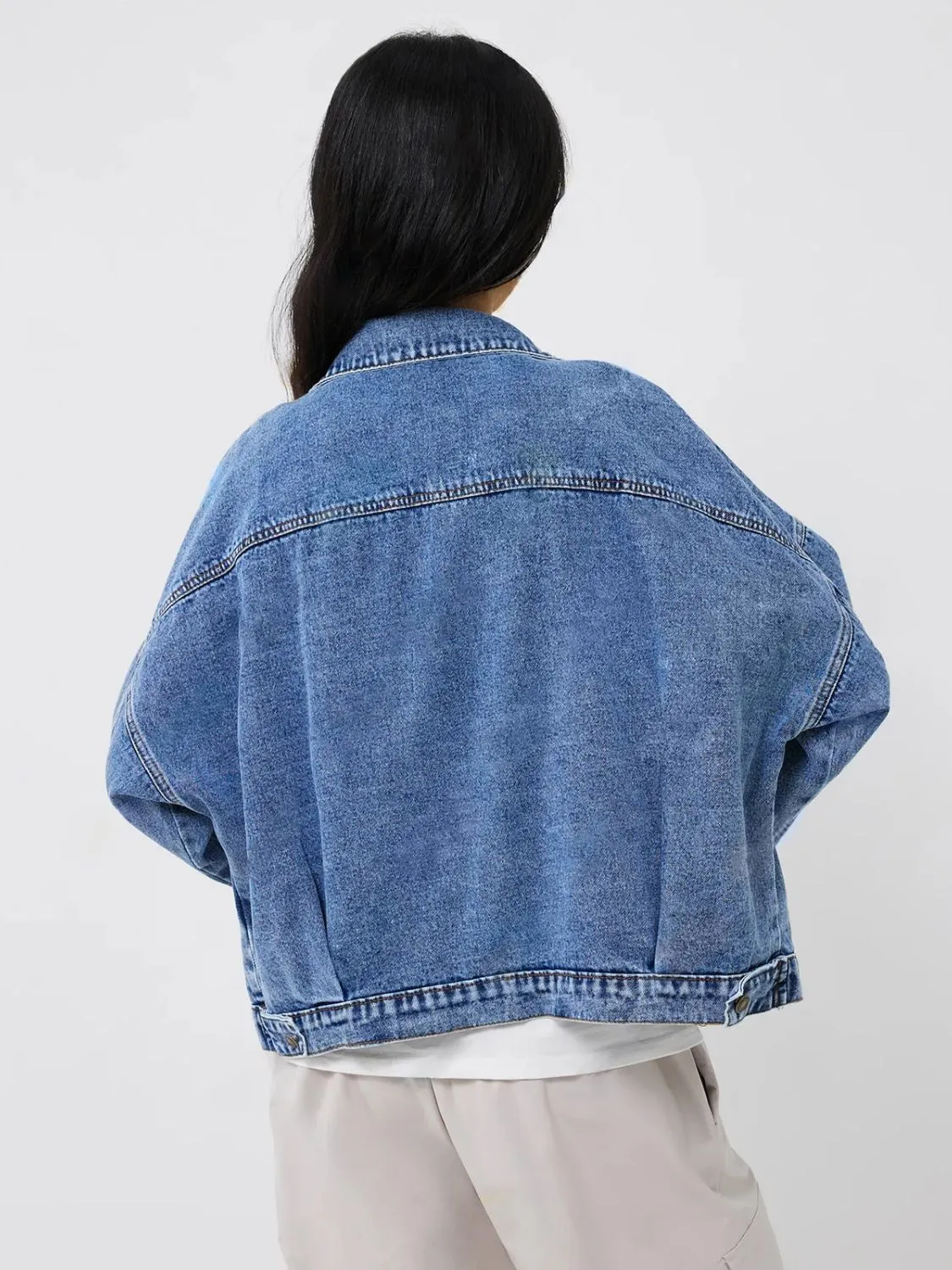 Pocketed Button Up Long Sleeve Denim Jacket