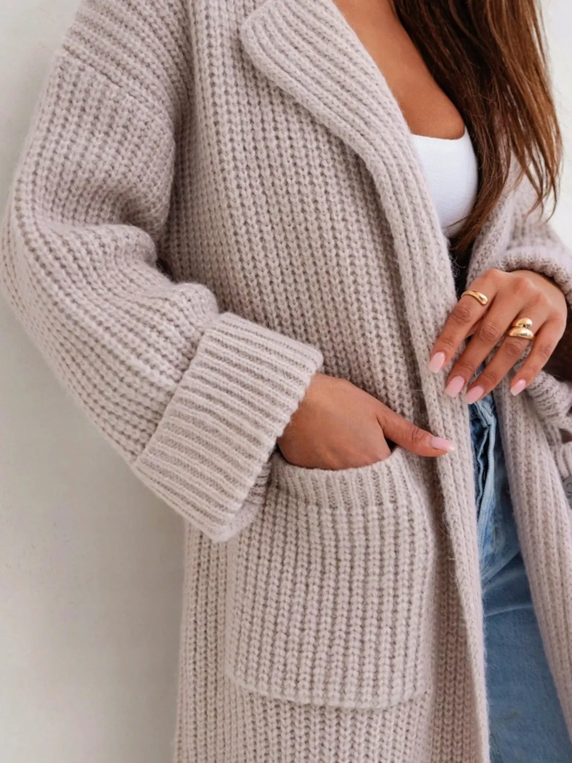 Pocketed Dropped Shoulder Cardigan