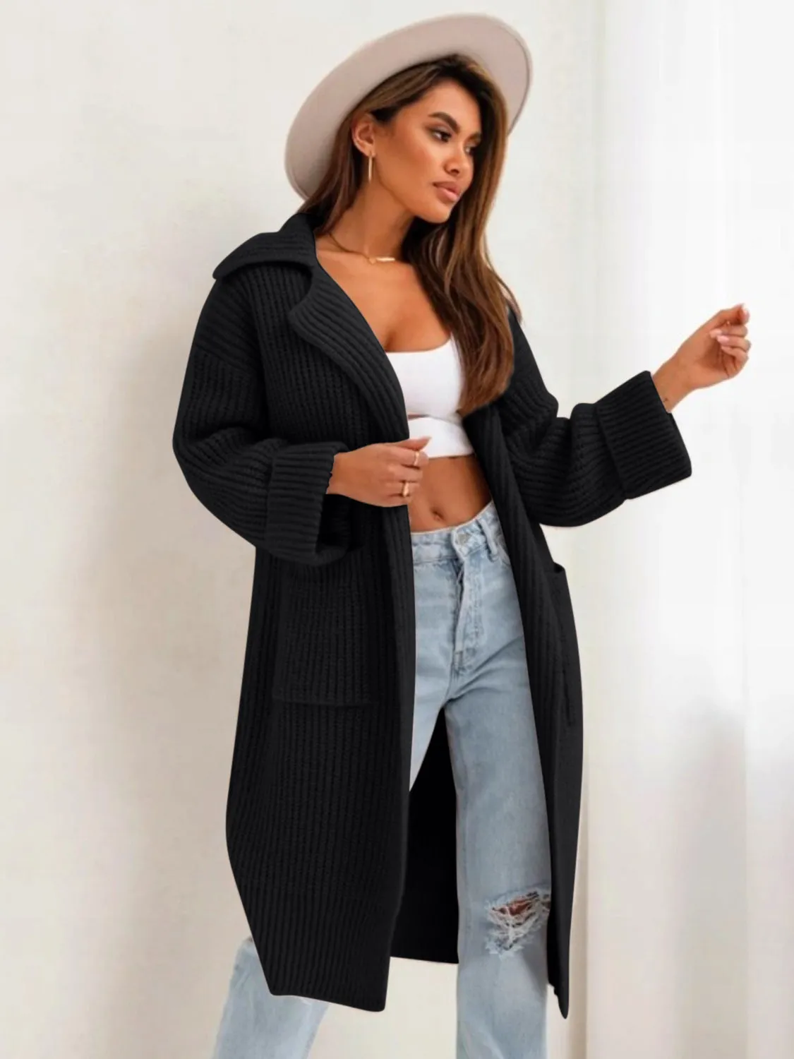 Pocketed Dropped Shoulder Cardigan