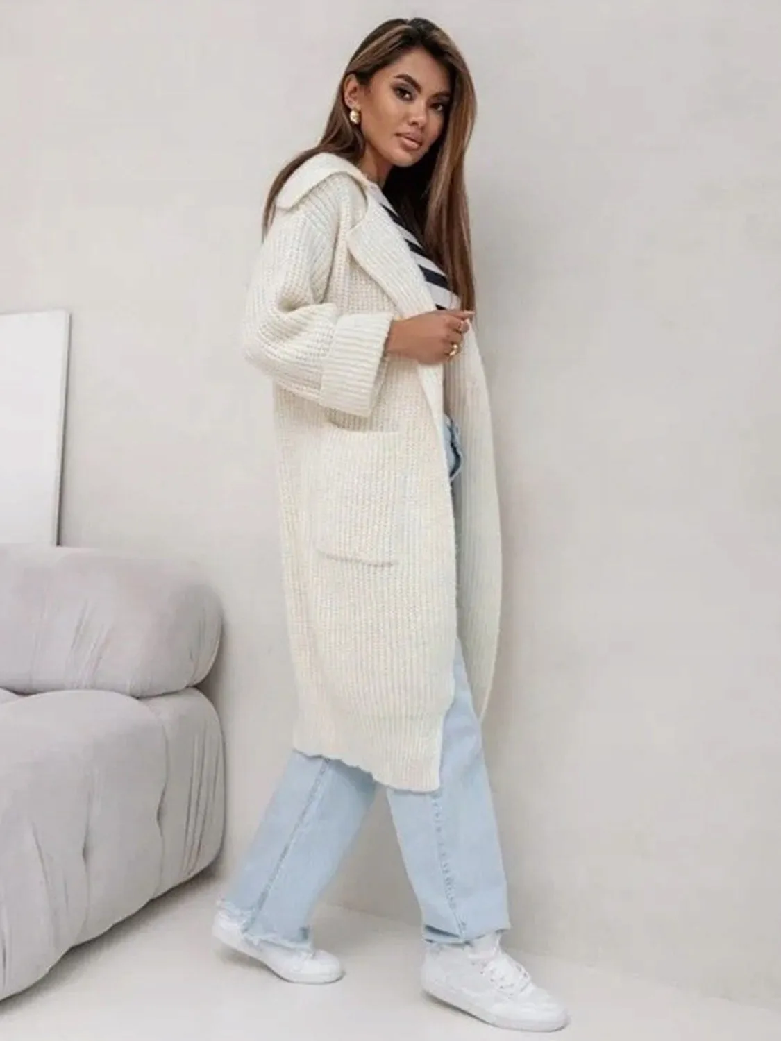 Pocketed Dropped Shoulder Cardigan