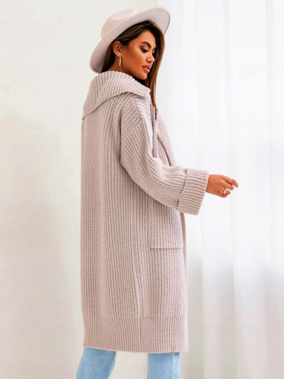Pocketed Dropped Shoulder Cardigan
