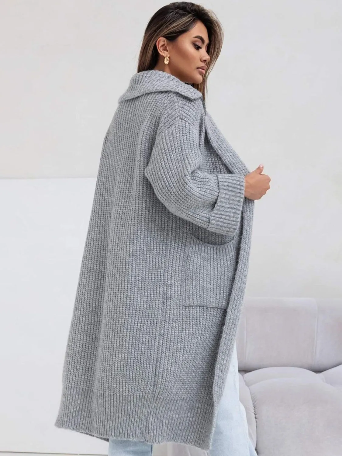 Pocketed Dropped Shoulder Cardigan
