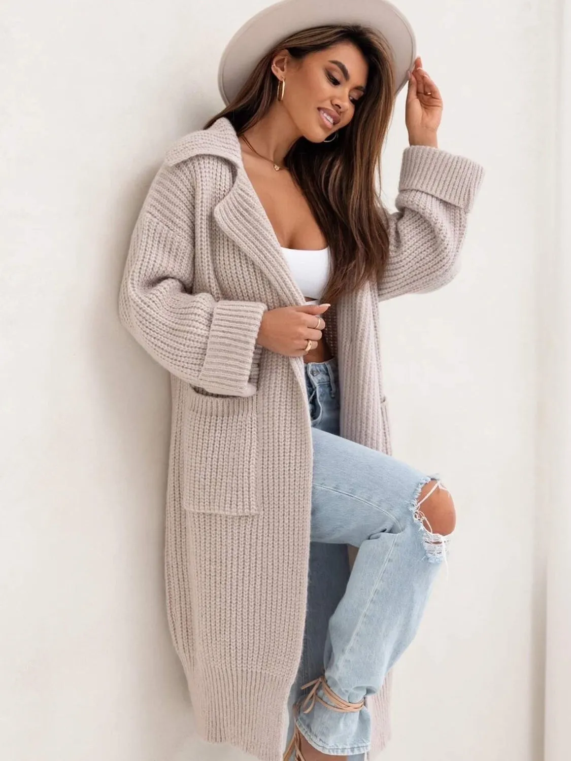 Pocketed Dropped Shoulder Cardigan