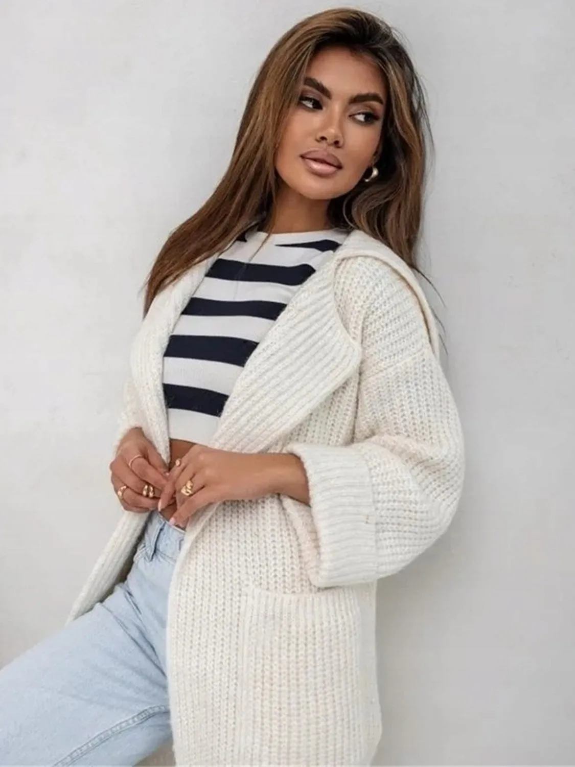 Pocketed Dropped Shoulder Cardigan