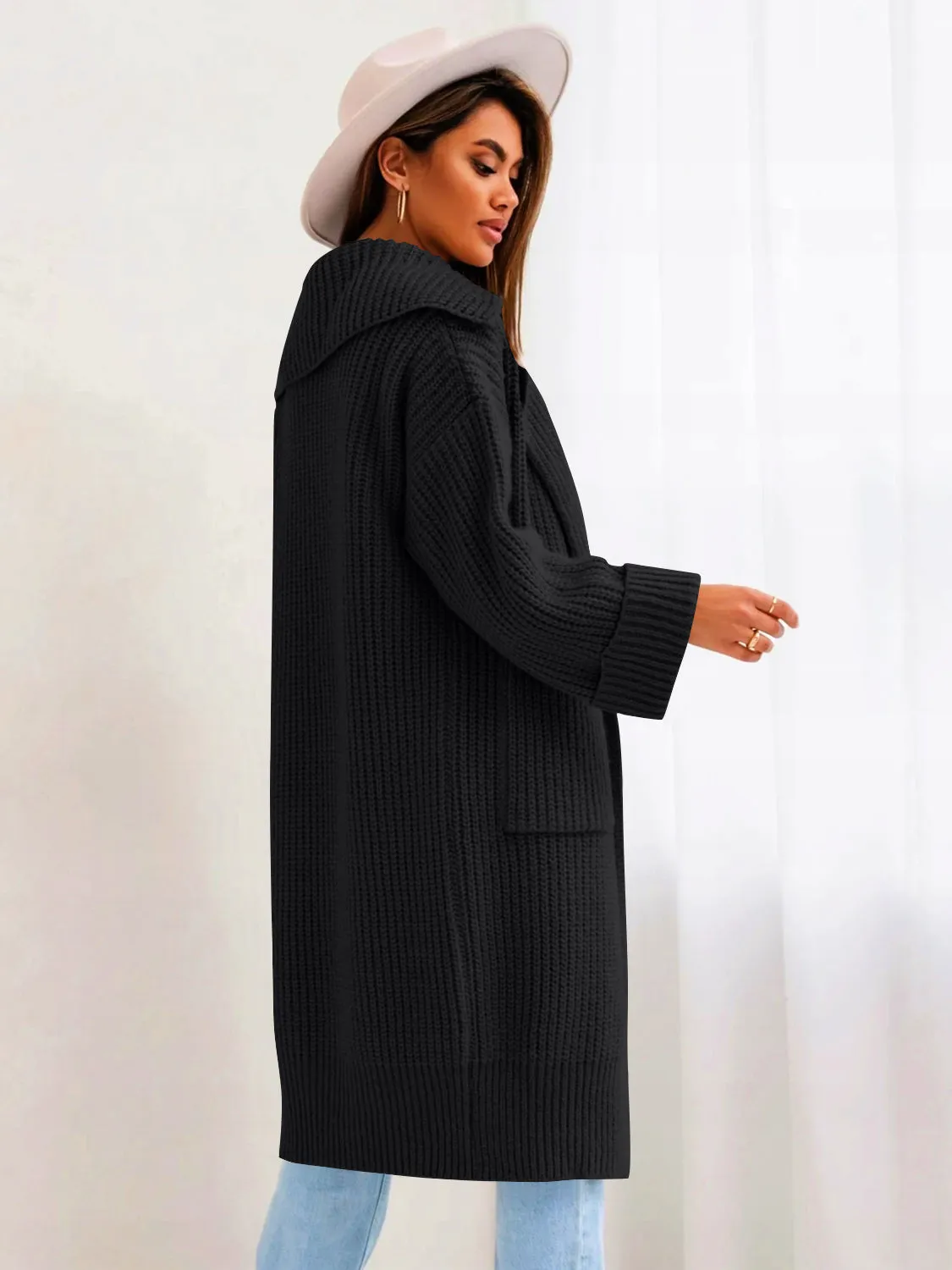 Pocketed Dropped Shoulder Cardigan