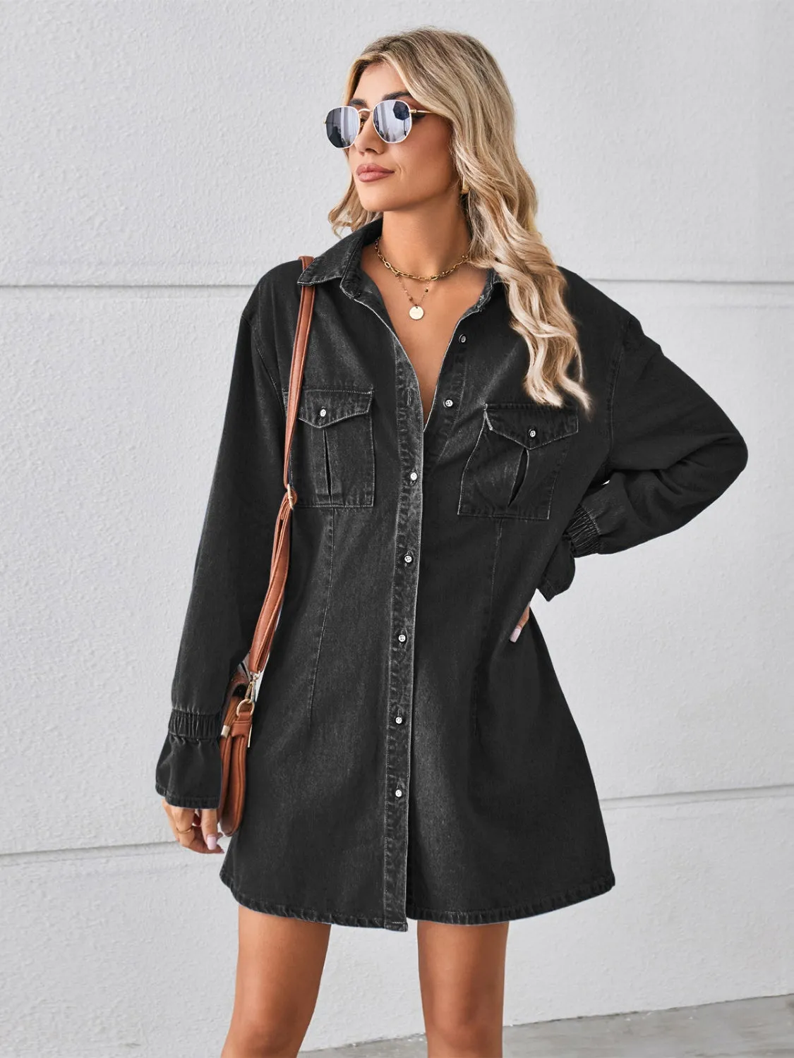 Pocketed Dropped Shoulder Mini Denim Dress (2 Colors)