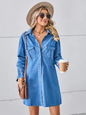 Pocketed Dropped Shoulder Mini Denim Dress (2 Colors)