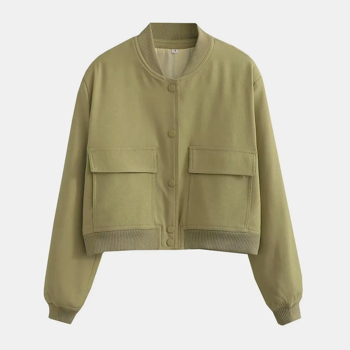 Pocketed Snap Down Baseball Collar Jacket