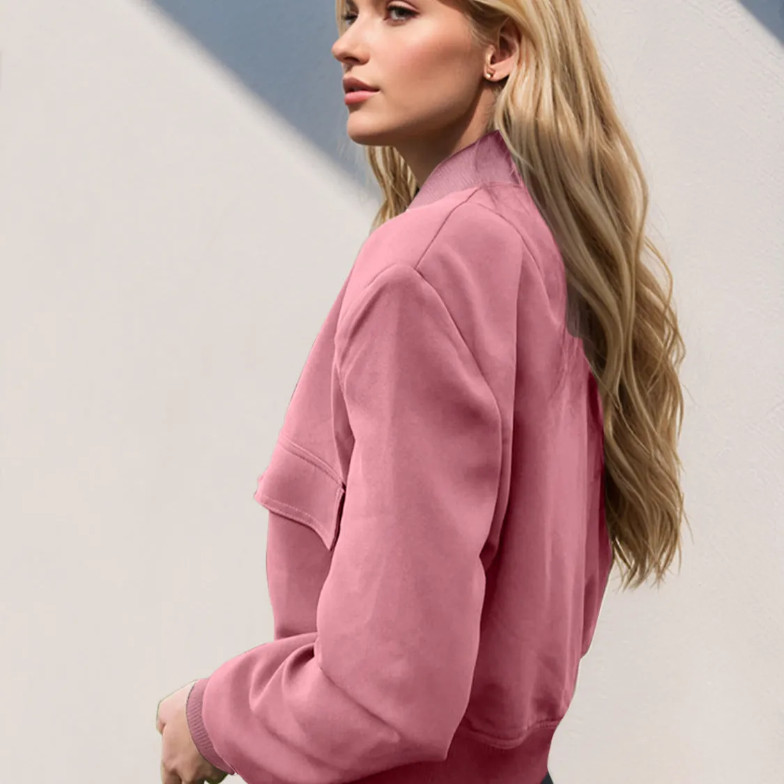 Pocketed Snap Down Baseball Collar Jacket