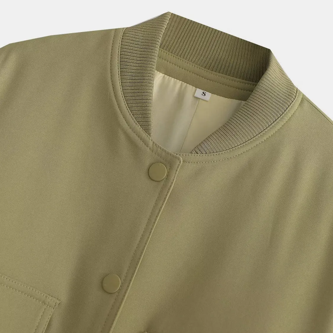 Pocketed Snap Down Baseball Collar Jacket